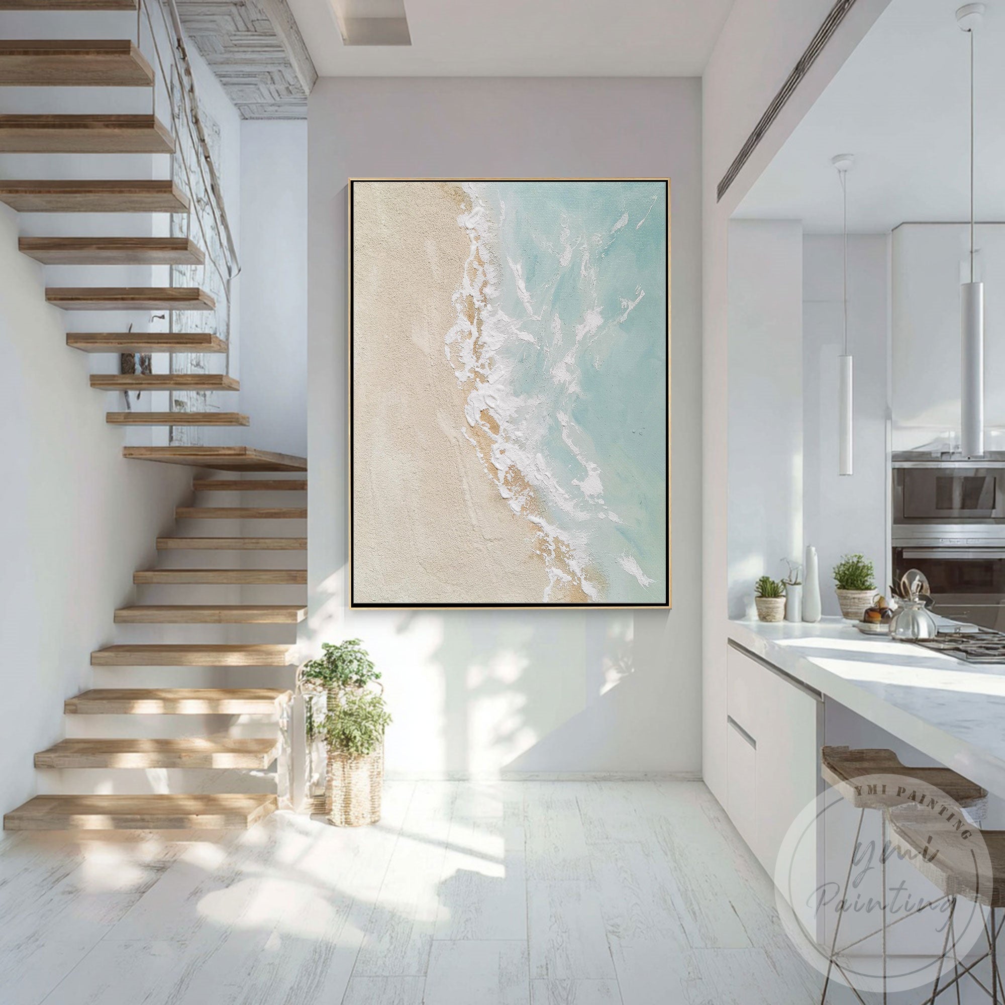 Coastal textured landscape artwork for calm home interior