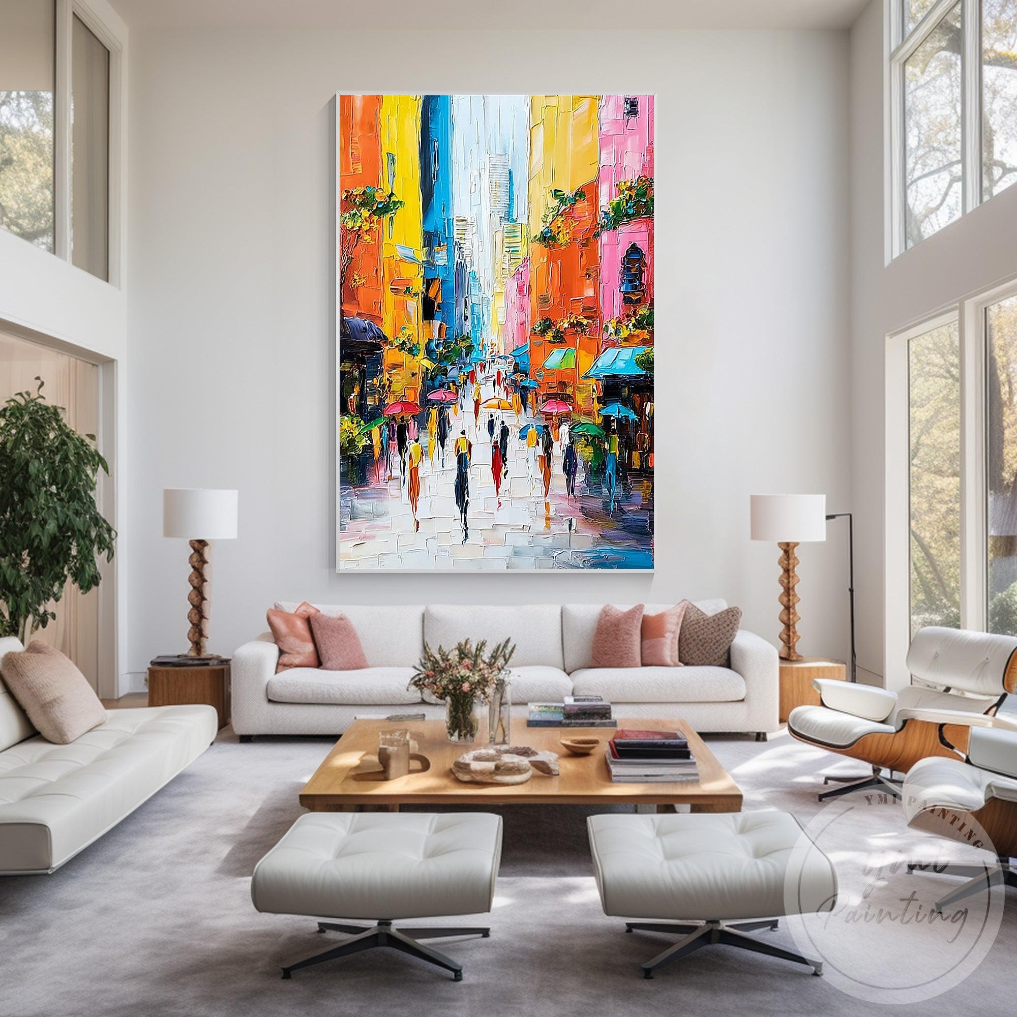 Vibrant Italy street painting acrylic textured canvas artwork