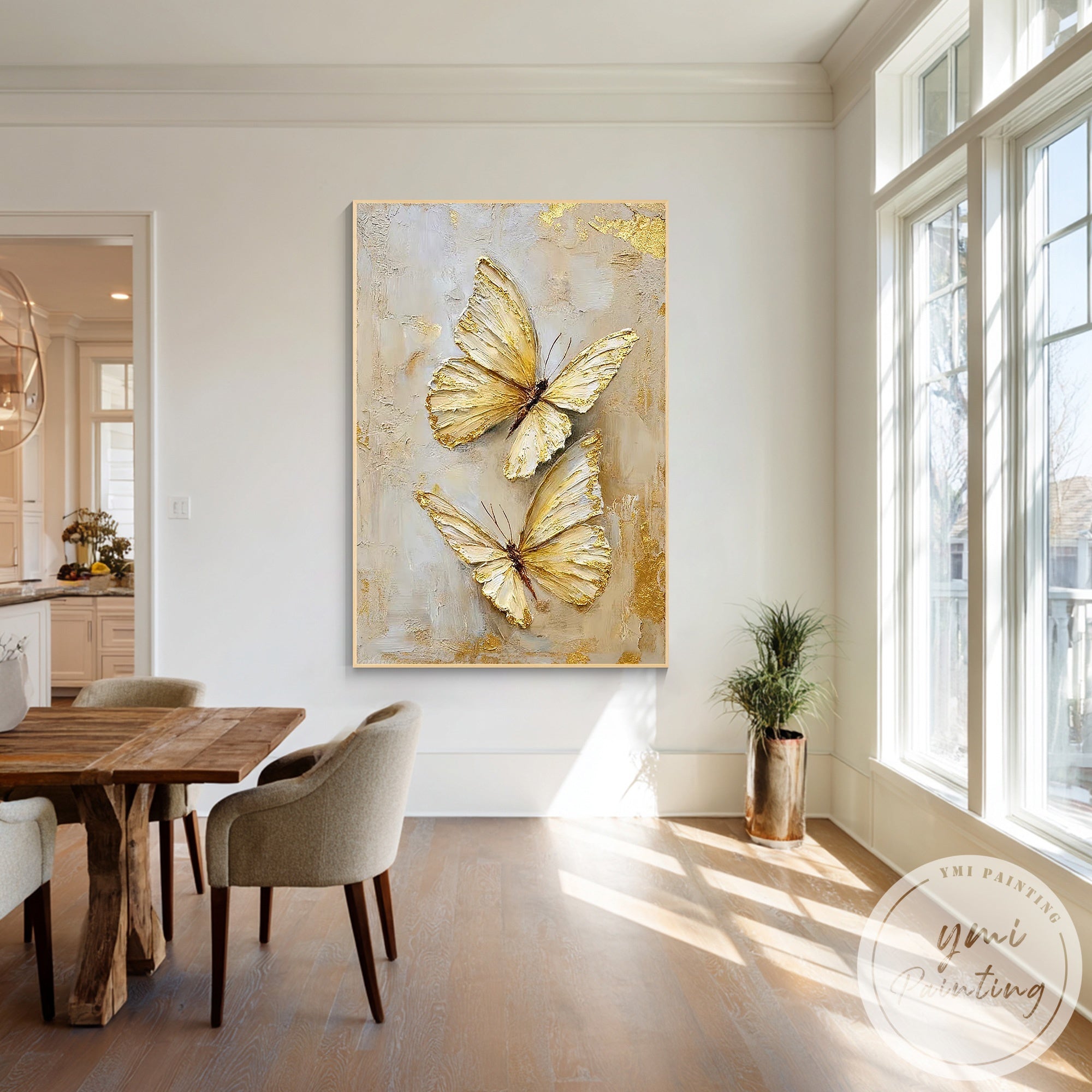 Large framed abstract butterfly painting textured canvas design