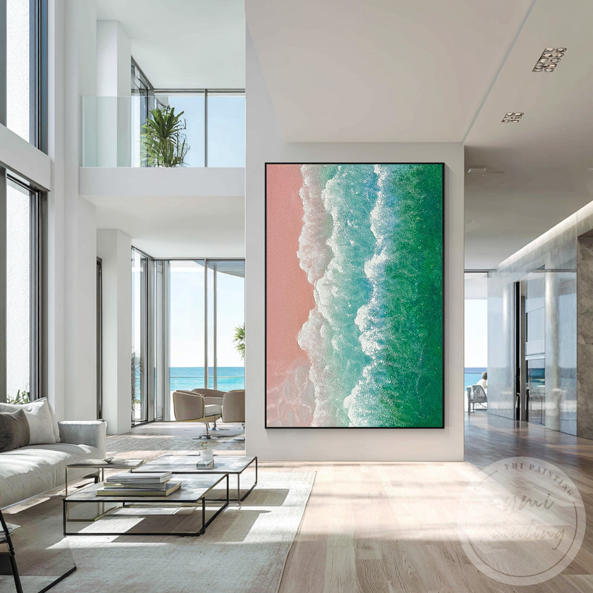 Abstract ocean wave painting for beach house decor