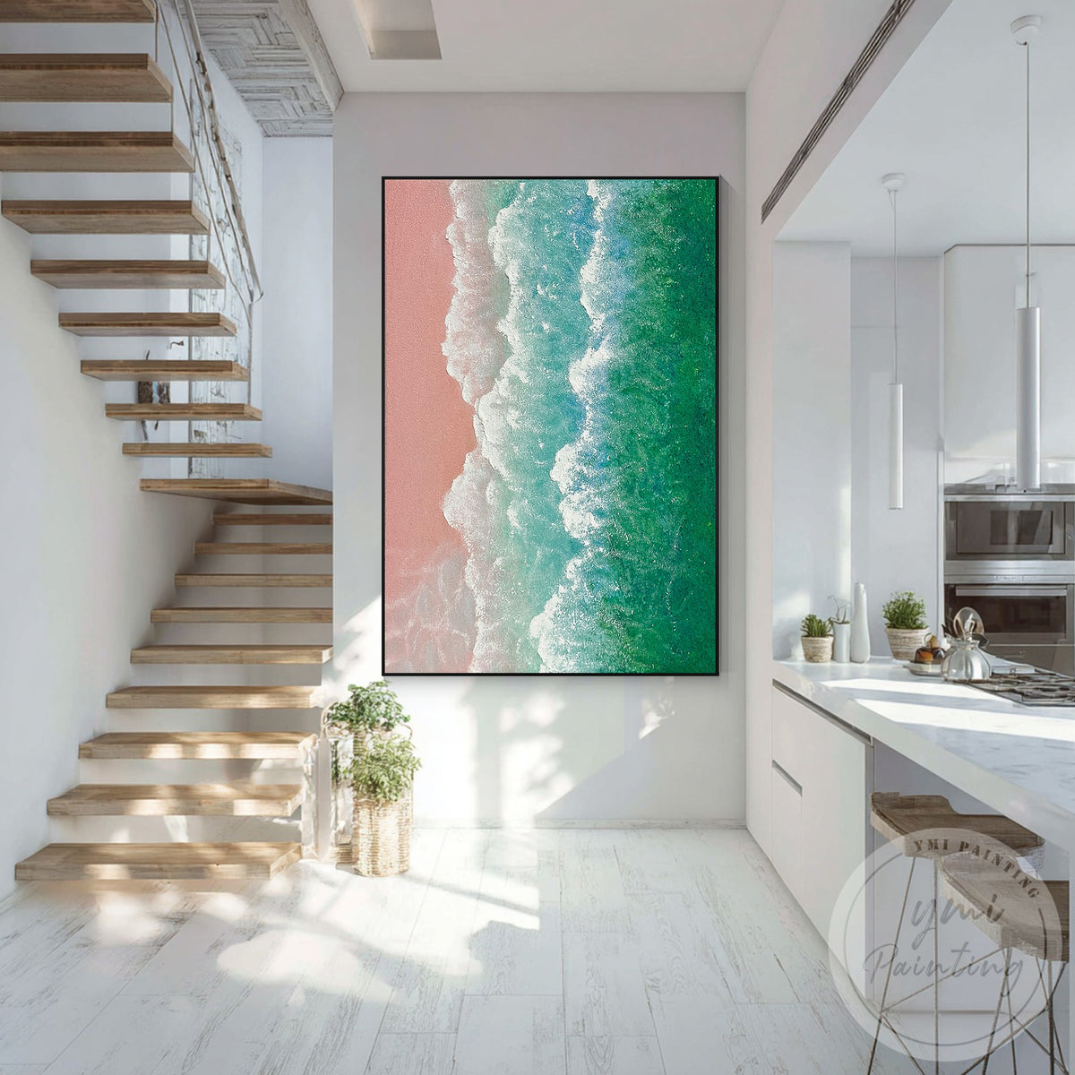 Textured beach wall art for living room coastal interiors