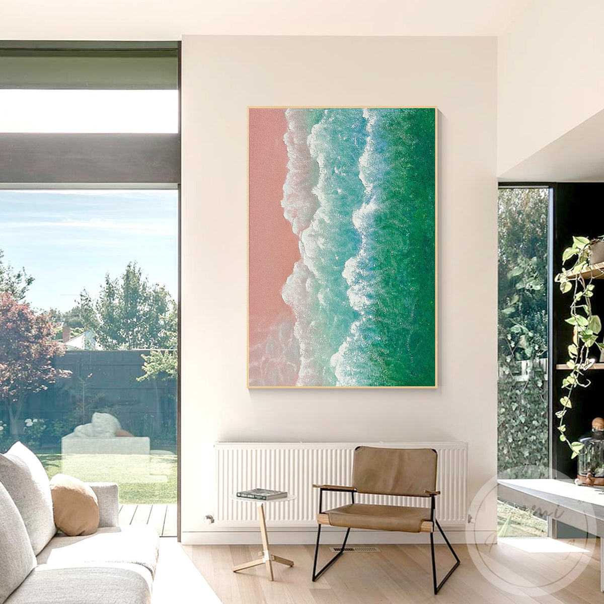 Green ocean wave painting modern abstract coastal decor