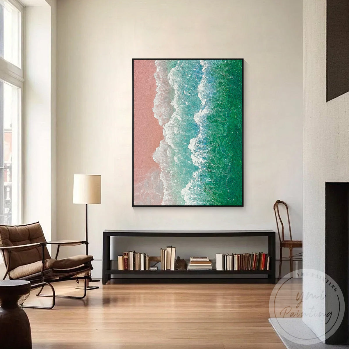 Contemporary beach canvas artwork with pink sand texture