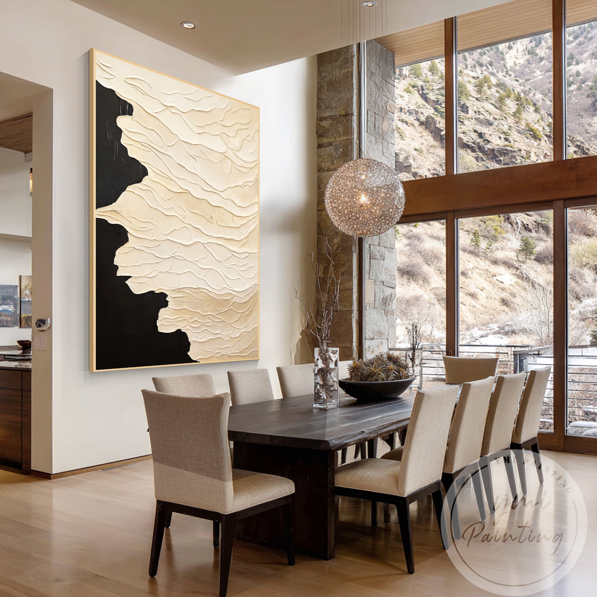Beige organic layered abstract artwork for luxury home decor