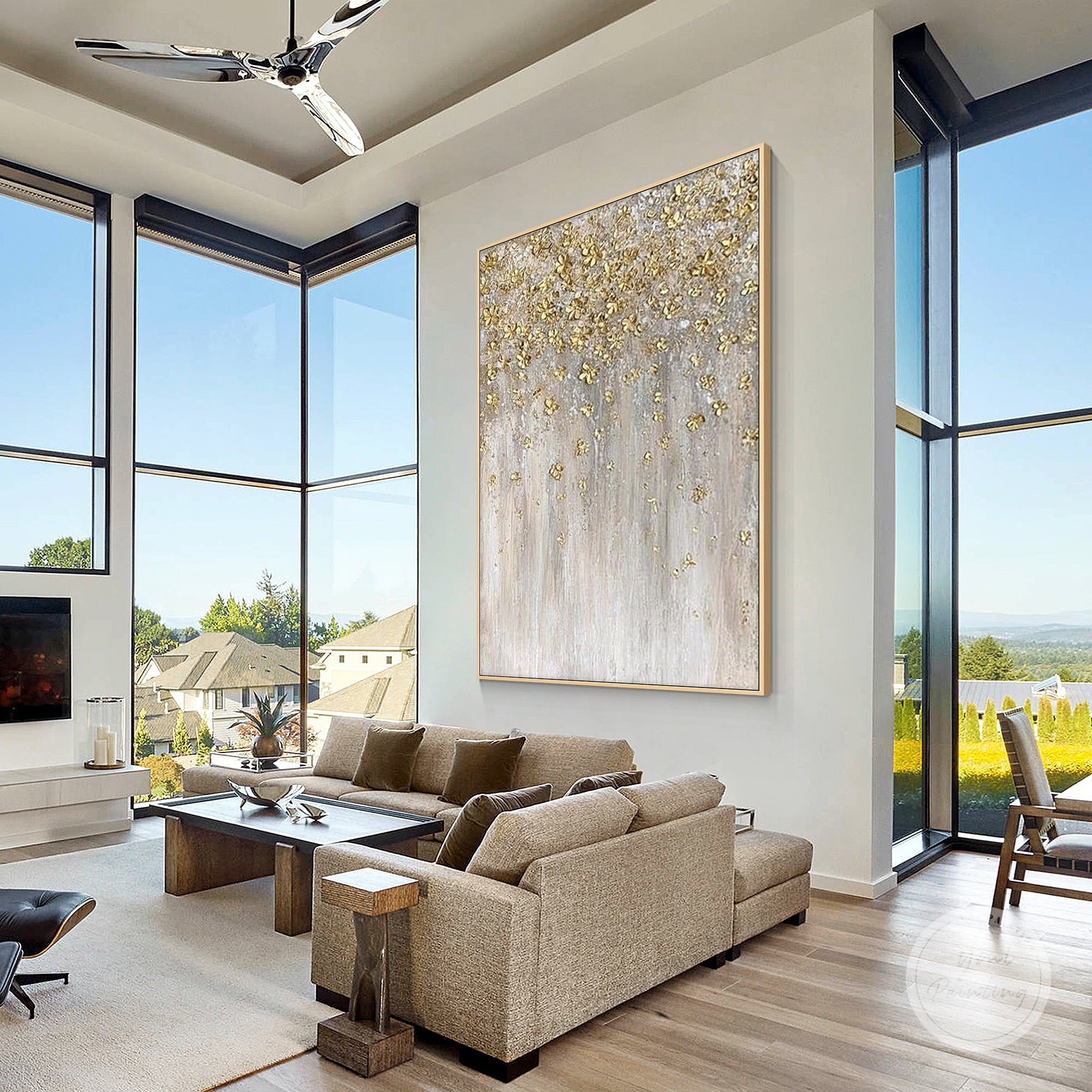 textured gold details on neutral abstract canvas