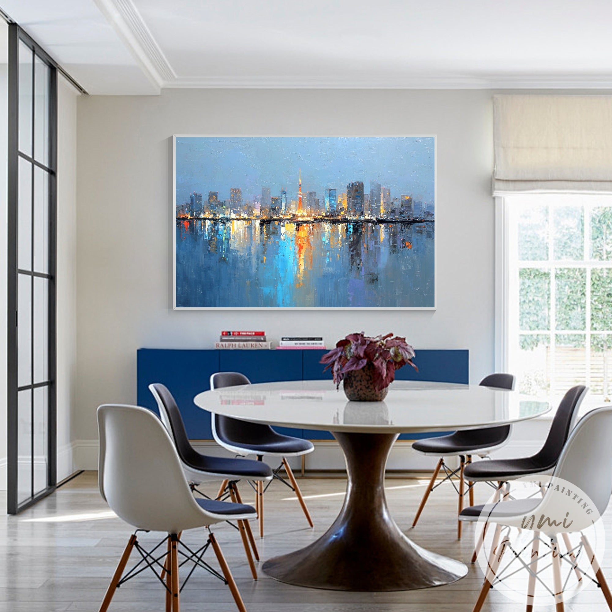 Abstract skyline wall art Tokyo city view oversized artwork