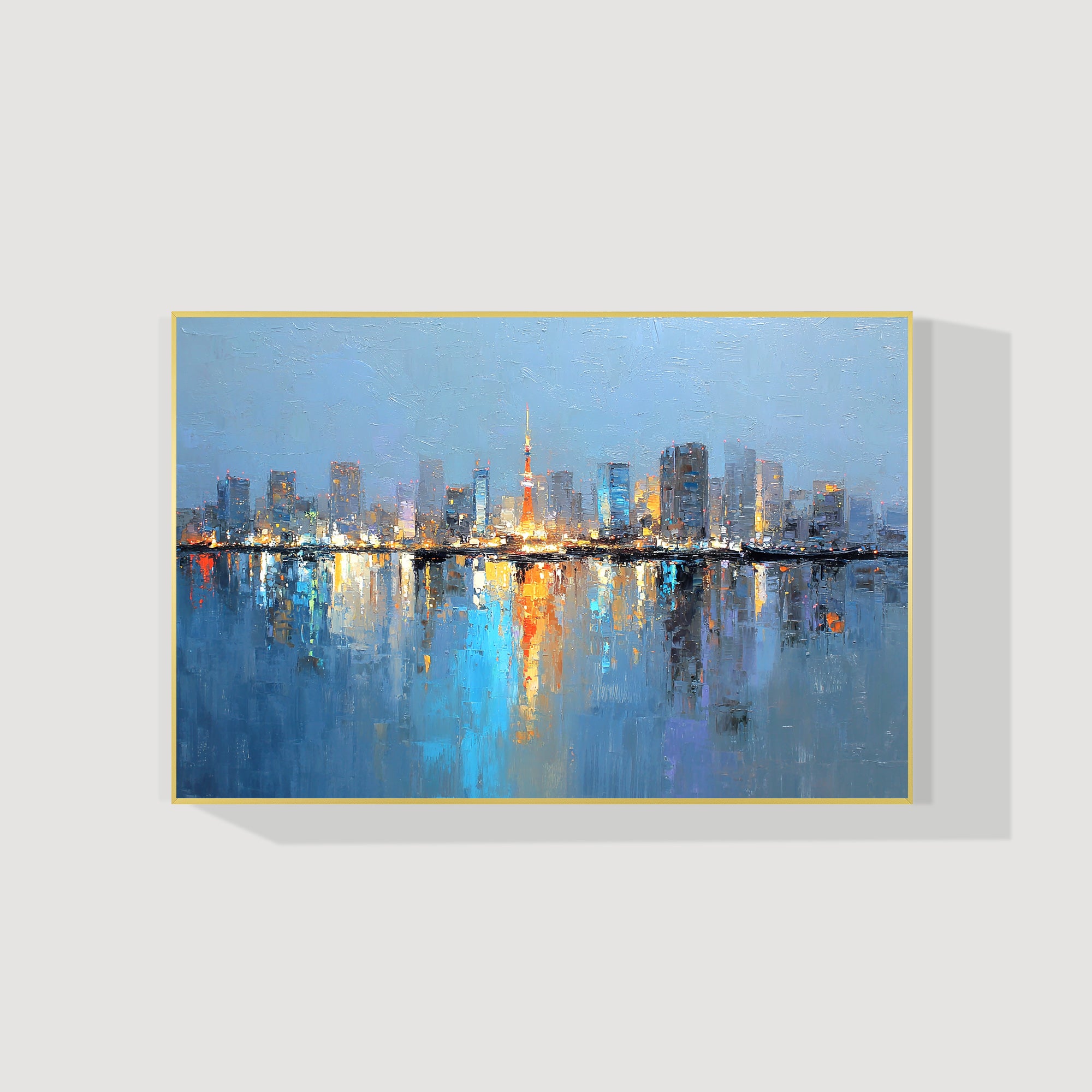 Tokyo city skyline painting large horizontal abstract canvas art