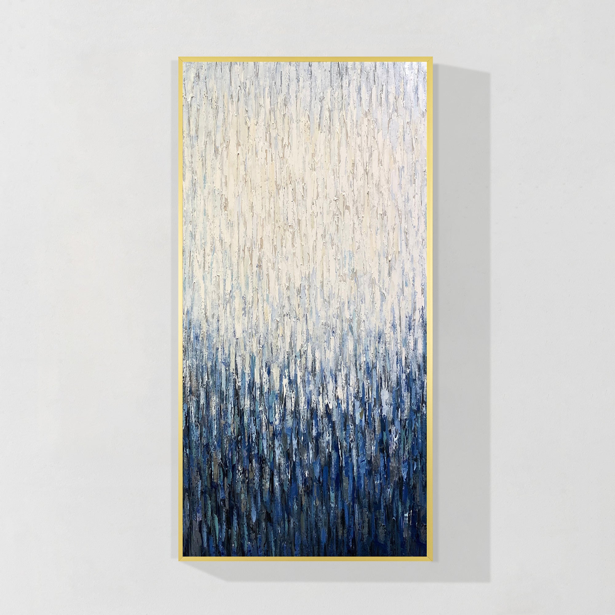 特大！抽象キャンバスウォールアート　手書き　抽象画　テクスチャーアート vertical-blue-white-abstract-