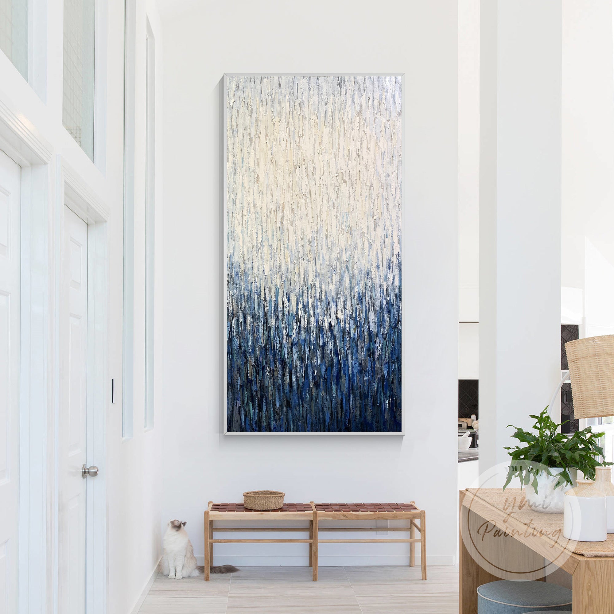 Abstract vertical canvas blue white 