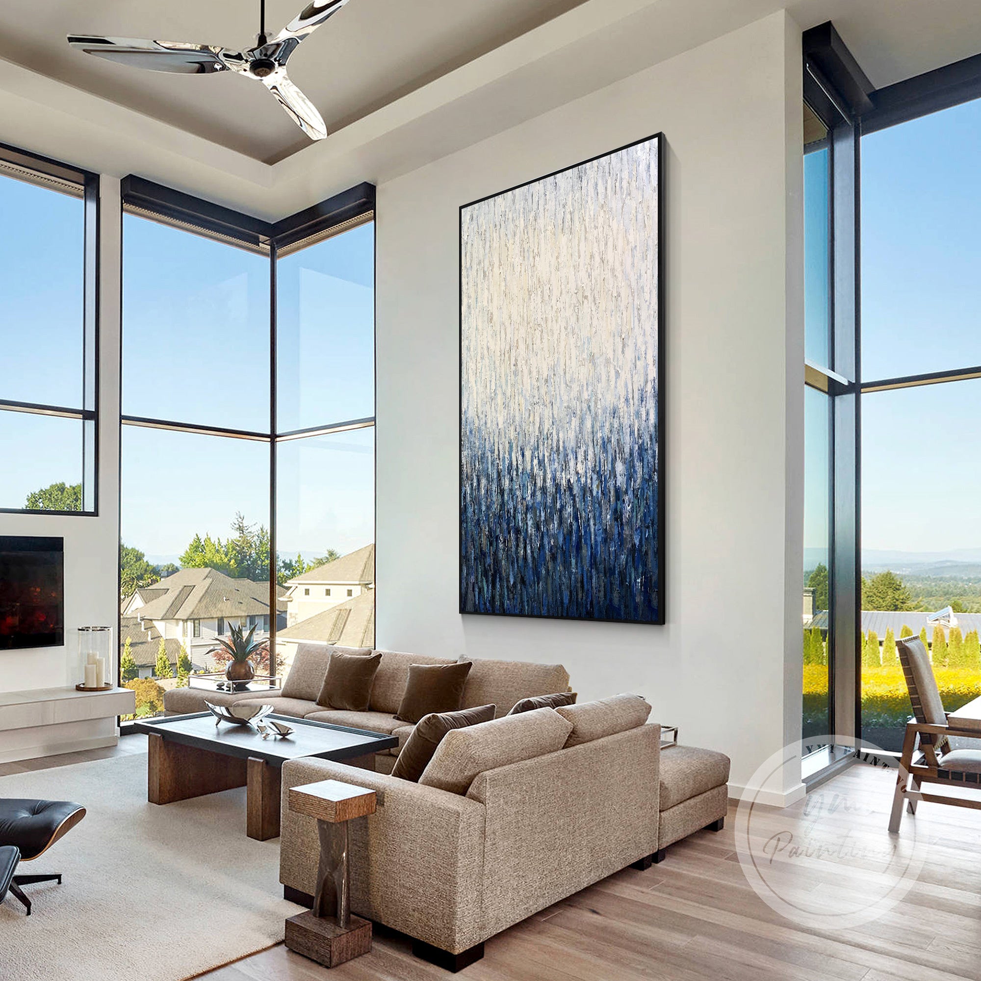 Contemporary blue white textured canvas wall art