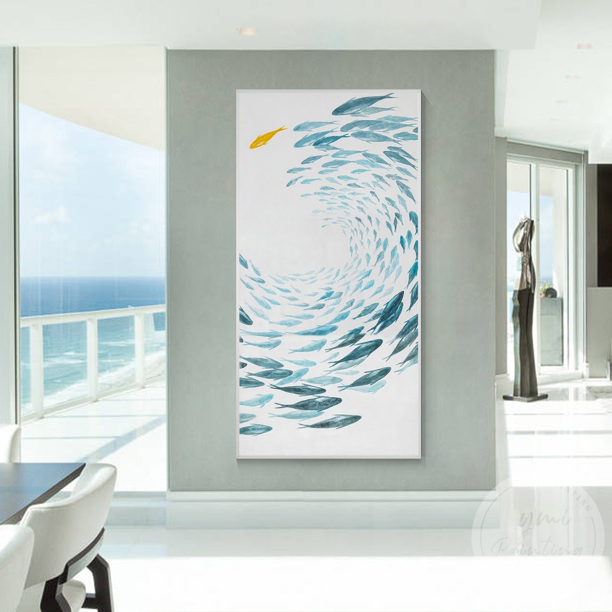 Vertical ocean fish artwork for living room wall decoration