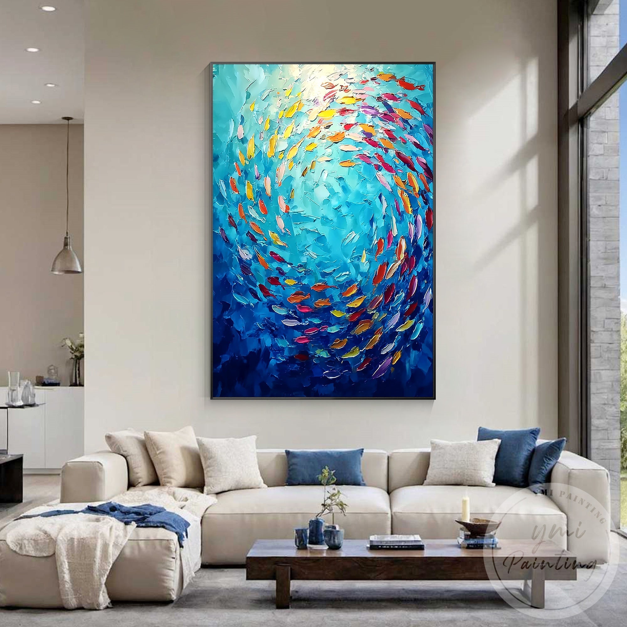 Hand painted marine life artwork for modern home interiors