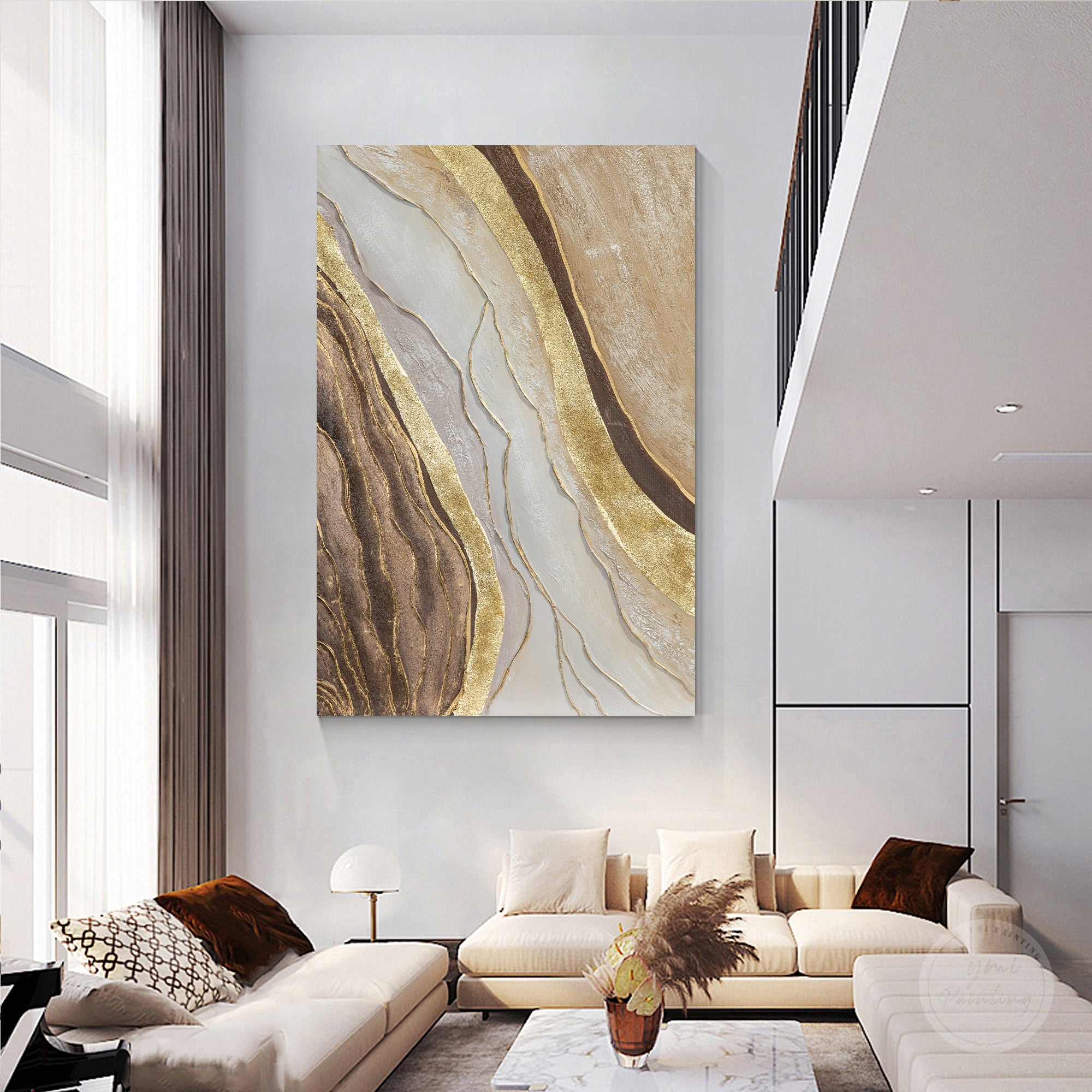 Luxury wabi sabi wall decor painting with handmade texture and elegant abstract composition