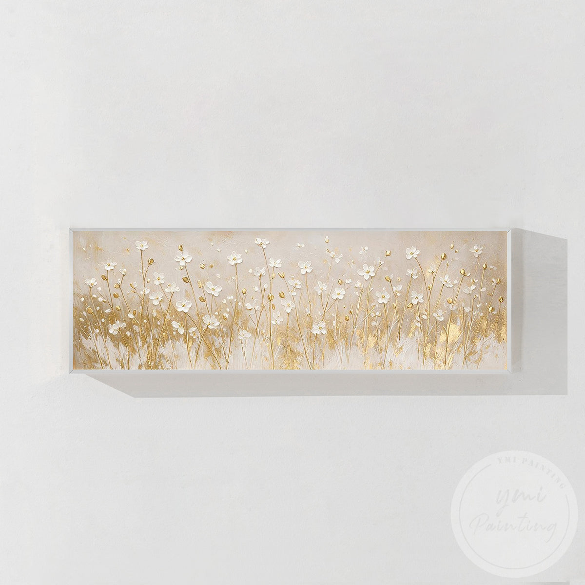 Luxury-inspired white and gold floral canvas for modern home decor