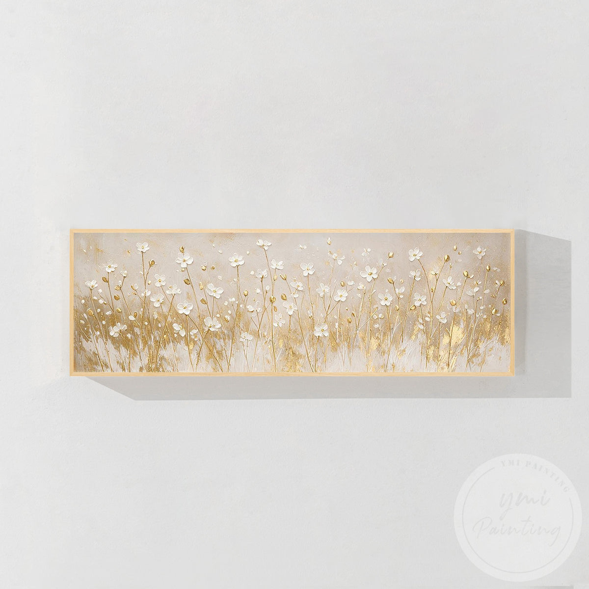 Horizontal hand-painted floral artwork for a sophisticated bedroom