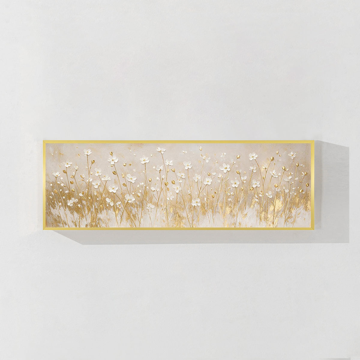 White and gold floral wall art with hand-painted textured acrylic details