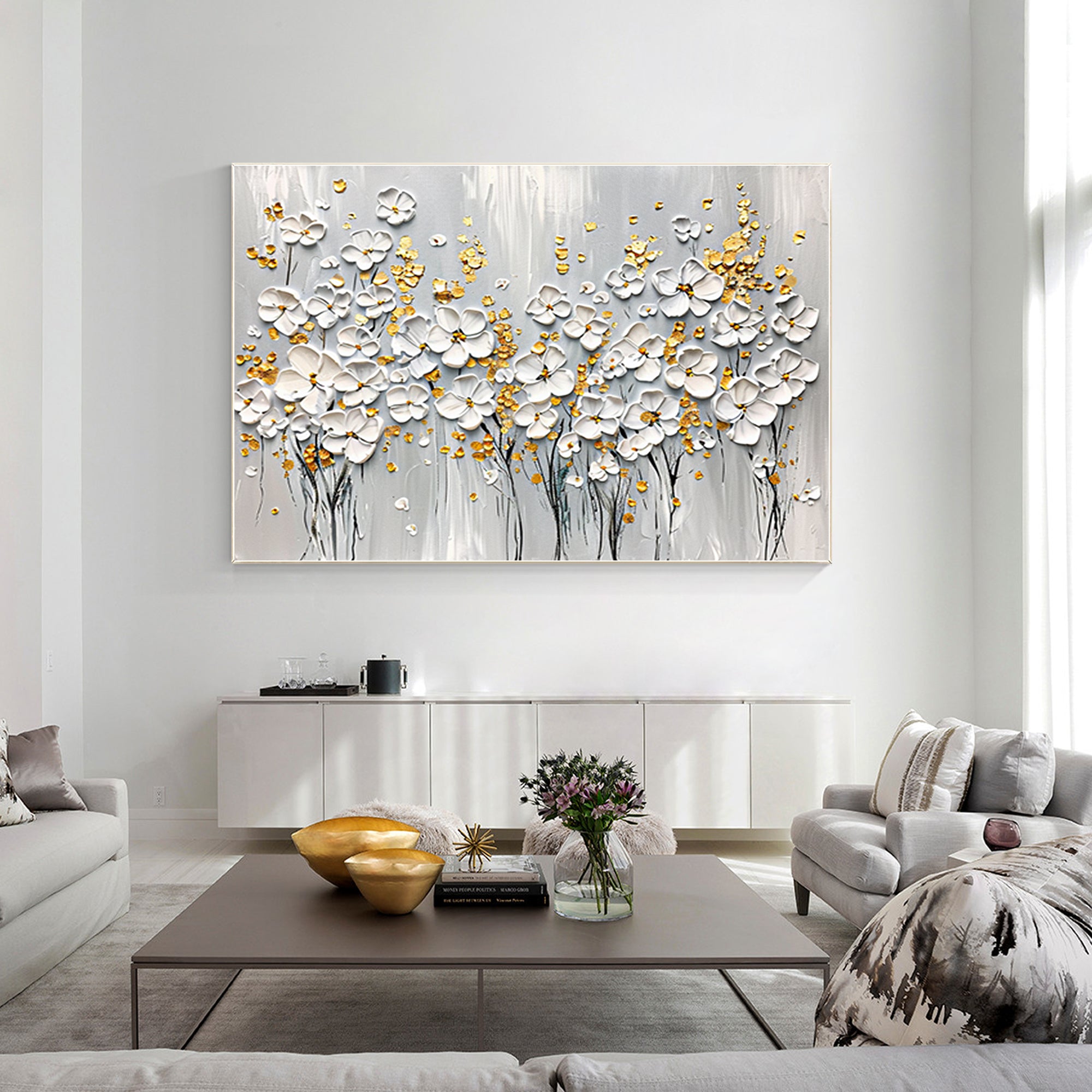 white gold flower art